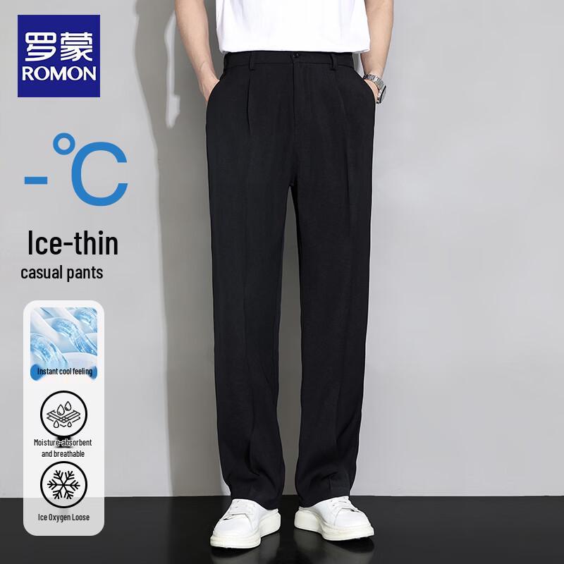 ROMON Men s Summer Ice Silk Straight Leg Casual Pants XL