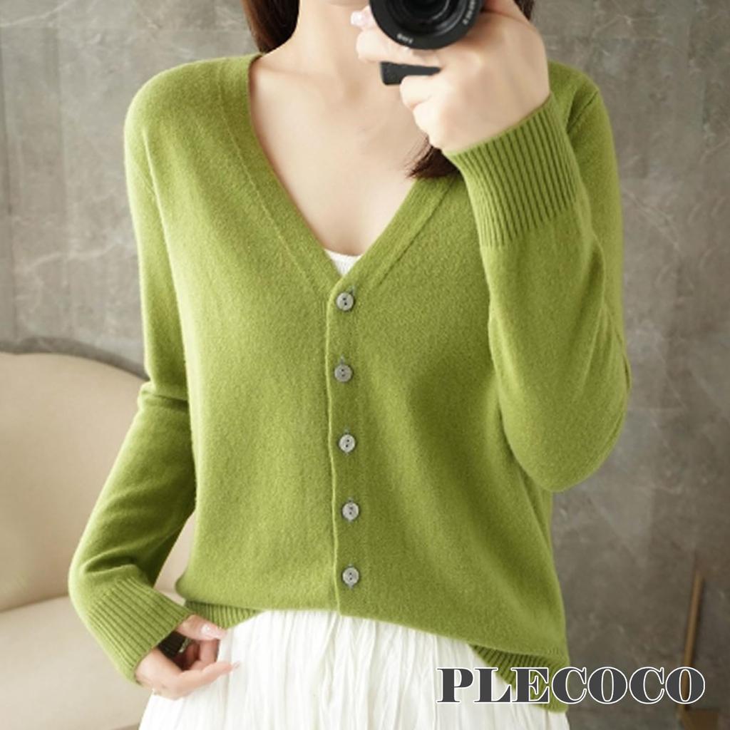 Strickjacke Simple Plain Knit Tops Langarm Riders MA1 Grau L [Precoco] V-Ausschnitt Herbst/Winter T-Shirt T-Shirt Damen