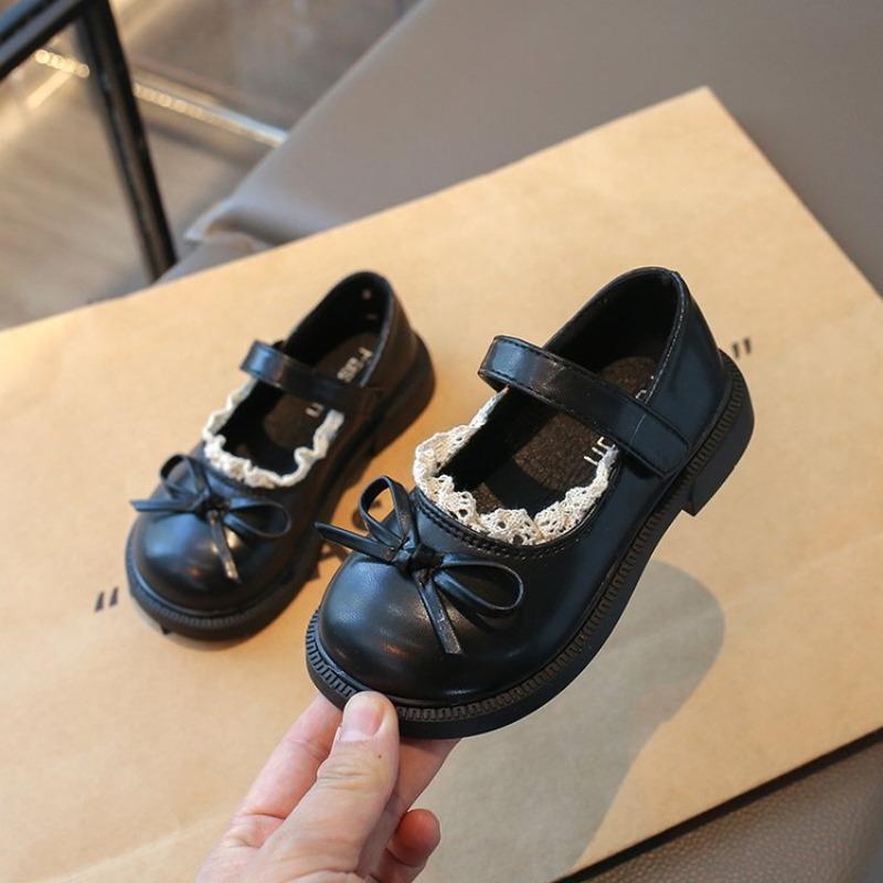 Girls Little Kids Non Slip British Style Daily Wear Leather Single Shoes