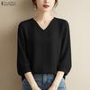 ZANZEA Women Casual V-Neck Solid Color 3/4 Sleeve Blouse