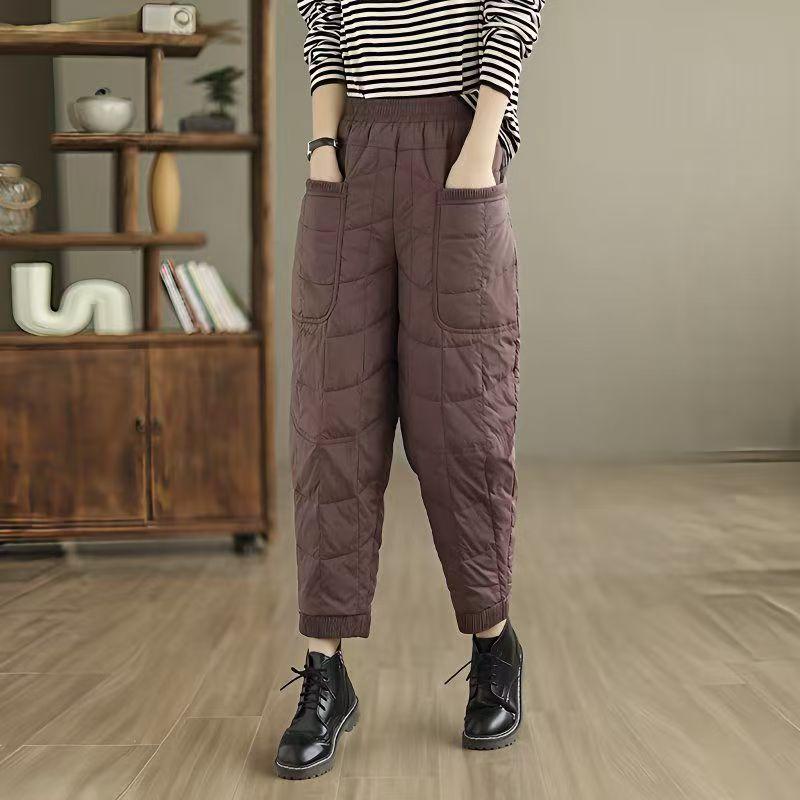2025 Women's Winter Windproof Warm Thickened Down Pants - Lightweight, Loose, Casual with Elastic Cuff