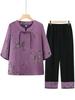 Chic Summer Two-Piece Set: Short-Sleeved Chinese Style for Middle-Aged and Elderly Women