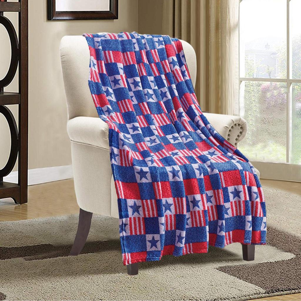Independence Day design digital-printed polyester Bedroom velvet flannel cover blanket Fleece soft sofa cover blankets for beds