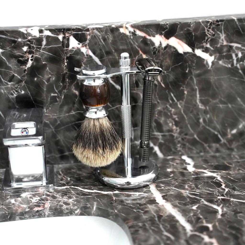 Linkidea Razor Brush Deluxe Stainless Steel Shaving Brush Bathroom Grooming Shaver Stand Compatible with Merkur 23C & Holder, Men's Hanger, Organizer,