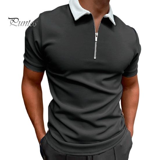 Herren T-Shirt mit Reißverschlusskragen, einfarbig, kurzärmelig, Revers, lässig, schmale Passform, Sommeroberteil für Straße, Urlaub, Arbeit, Sport