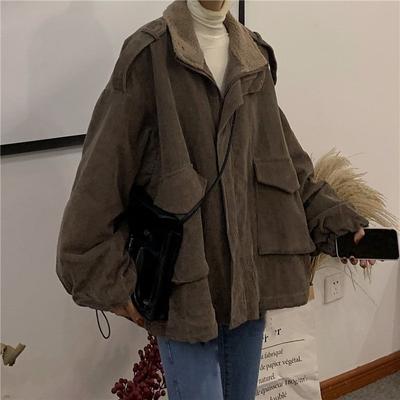 Parkas Women Chic Patchwork Corduroy Vintage Thick Loose Winter Warm Female Outwear Newest Fashion Pocket Ladies All-match
