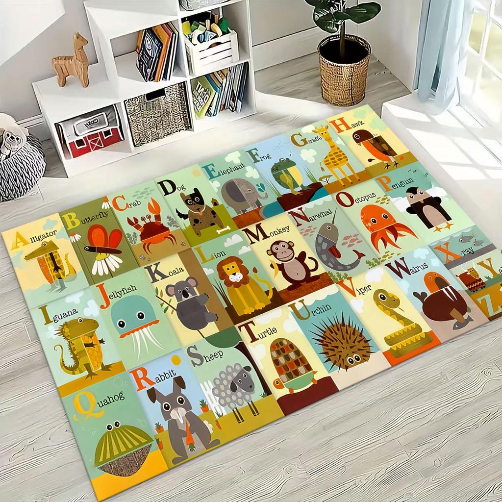 ABC Animal Alphabet Cartoon Early Educatio Children Crawling Playroom Rug for Bedroom Living Room Sofa Doormat Decor,Non-slip