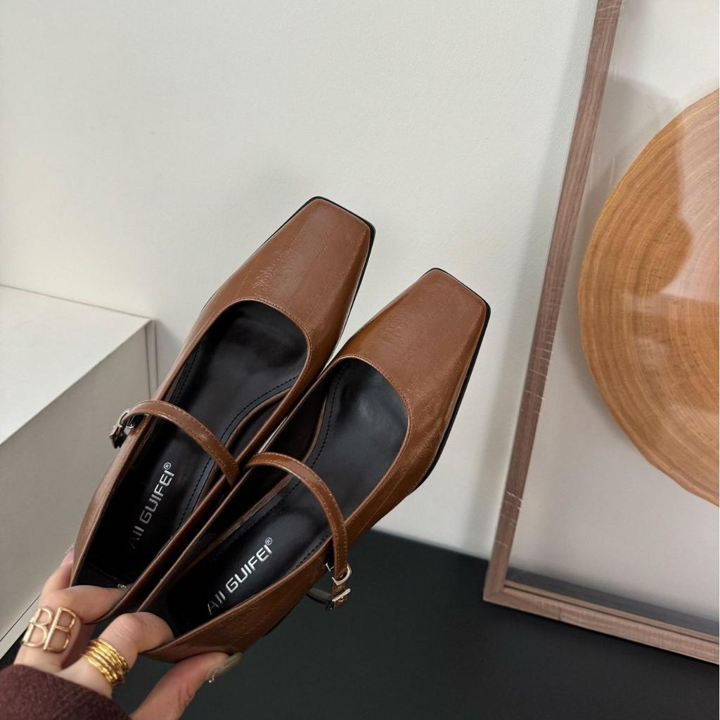 2025 autumn and winter new fashion square head shallow mouth word with thick high heels commuting work OL Mary Jane women's single shoes