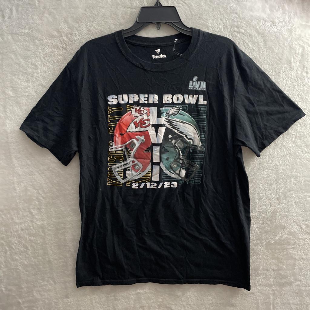 Fanatics Mens T Shirt NFL Super Bowl Kansas City Vs Eagles Large Black Cotton
