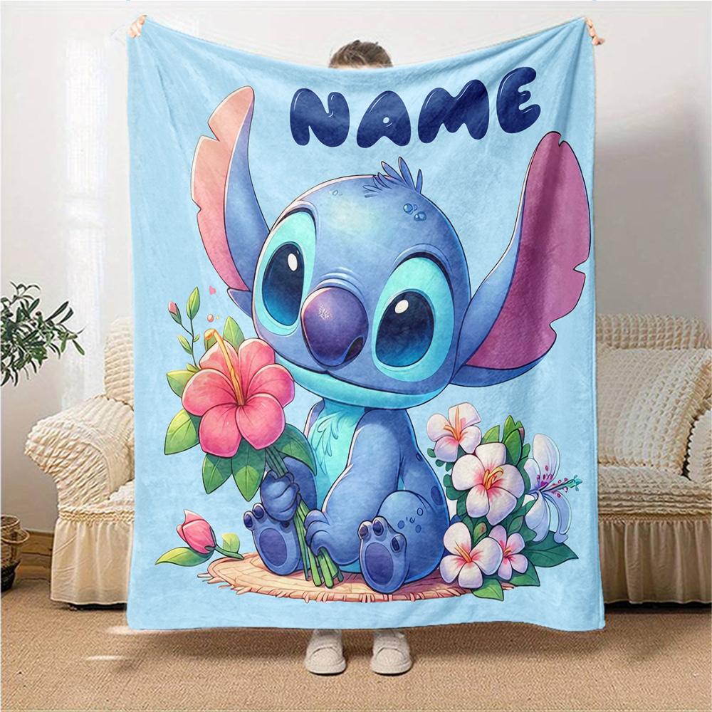 Custom Name Lilo & Stitch Floral Adventure blanket for Couch & Bed, Plush Cozy Fuzzy Blanket Super Soft & Warm Blankets for Fall and Winter. 0908407