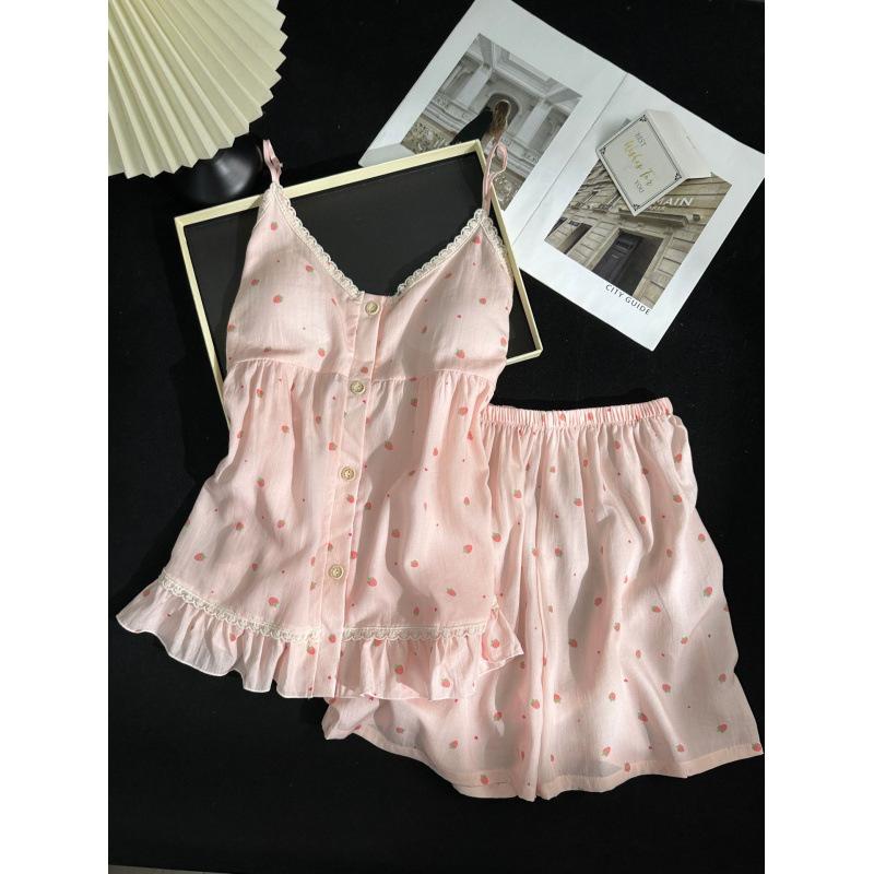 [Lyocell] Women's sleepwear with chest pads, summer sweet and fresh KT kitten camisole shorts, two-piece loungewear