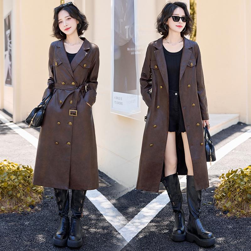 

Женский тренч средней длины приталенного силуэта из натуральной овчины 2025 XL