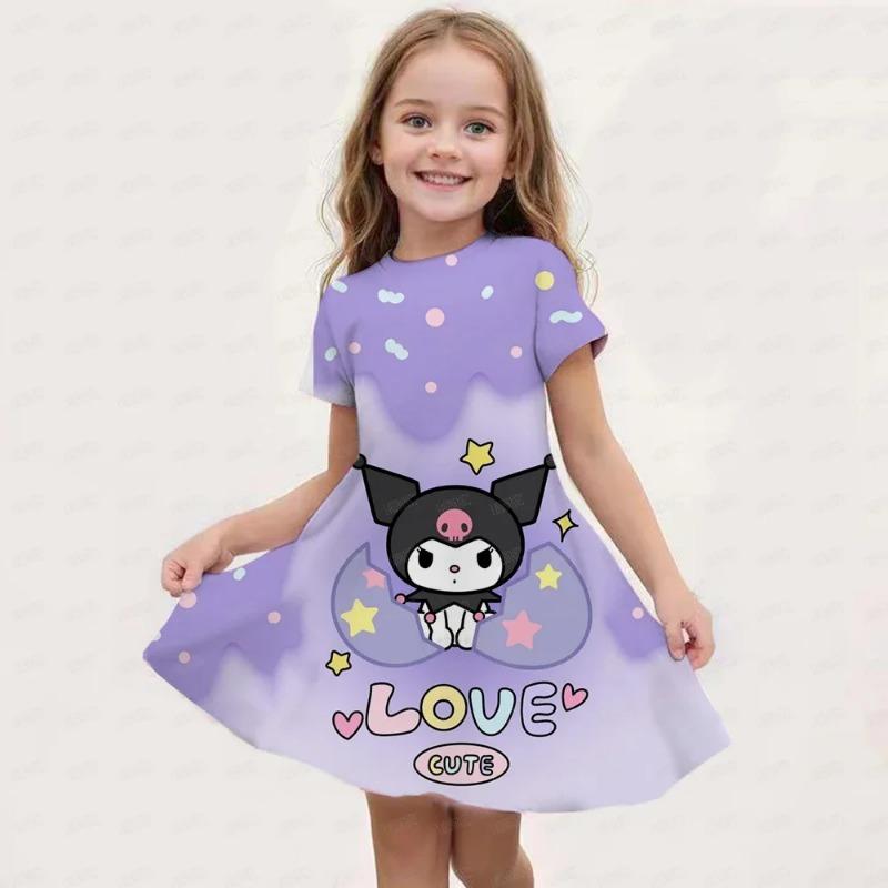 New Summer Girls Dress Fashion Cartoon Cute Cinnamoroll &Hello Kitty 3D Printing