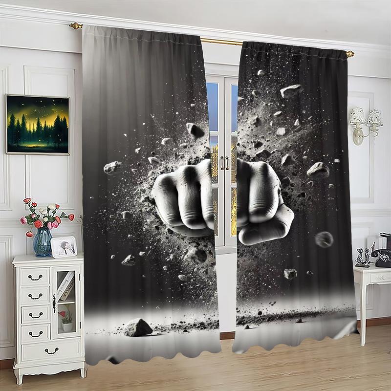2Pcs- Large Fist - Printed curtain -100% polyester material, suitable for bedroom curtains and living room decoration;