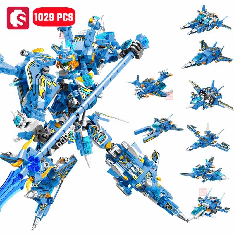 Non-Toxic Sembo Transforming Mech Robot Assemblage Building Blocks Kits Moc Tank Helicopter Fighter Battleship Models Kids Toys Children Gifts