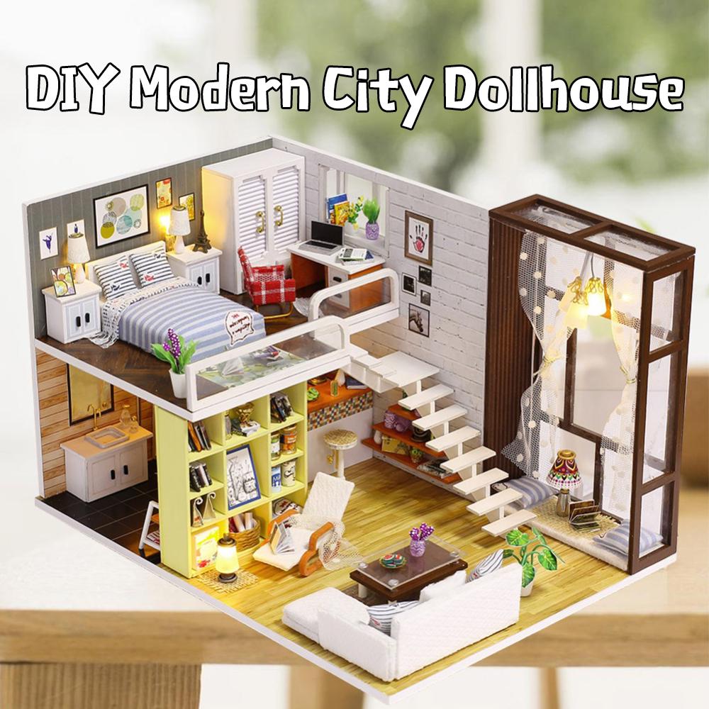 Buy [LED Lights] DIY Dollhouse Loft Apartments Miniature Dollhouse Mini