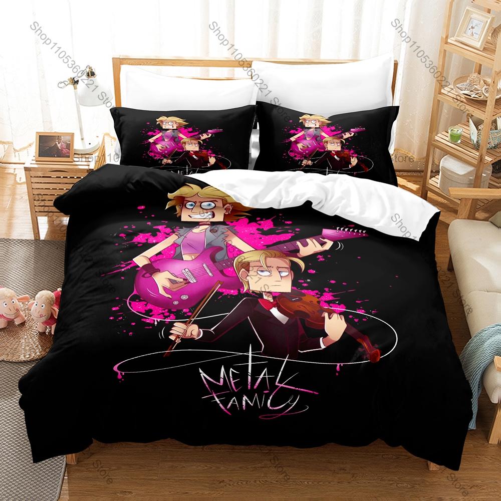 Cool Metal Family 3Pcs Bedding Set Cartoon Kpop Duvet Cover Pillowcase Bed Set Single Twin Full Queen King Size Home Bedroom Dec