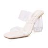 Transparent high-heeled sandals women's crystal heel wide fat feet large size women's shoes for