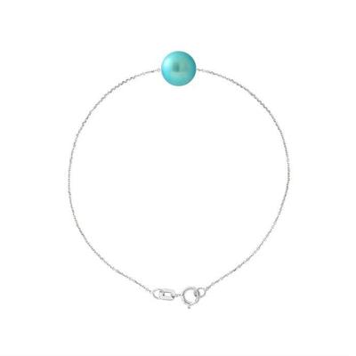 Bracelet - - Genuine Cultured Pearl 8-9 Mm - 925 Silver - Turquoise Blue - Women