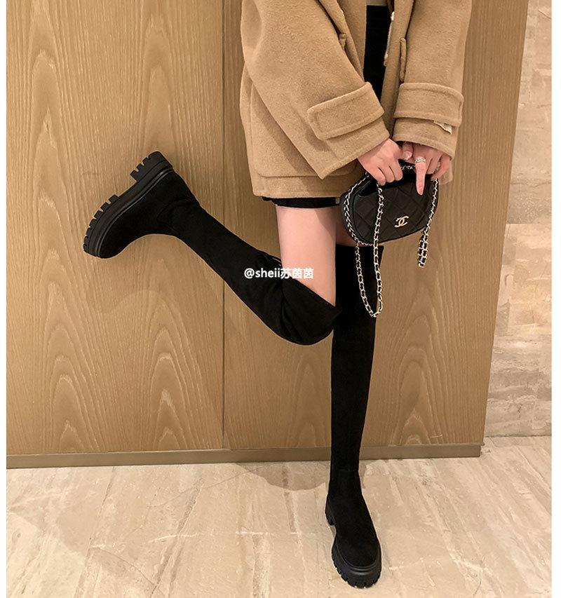 

Ноги в порядке би подготовка~ SW толстый высокий каблук толстая подошва круглый носок бархатные длинные эластичные сапоги женские сапоги до колена показывают рост 40