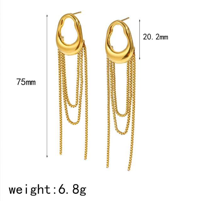 Fashionable, Trendy, Charming, Personalized, Versatile, Tassel Chain, Stainless Steel Earrings for Women