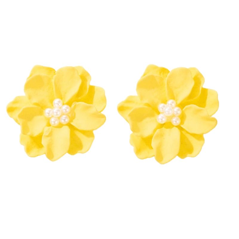 1 Pair Big Orange Pink White Yellow Camellia Flower Earrings for Women Elegant Gift Ear Studs Jewelry Durable and Useful