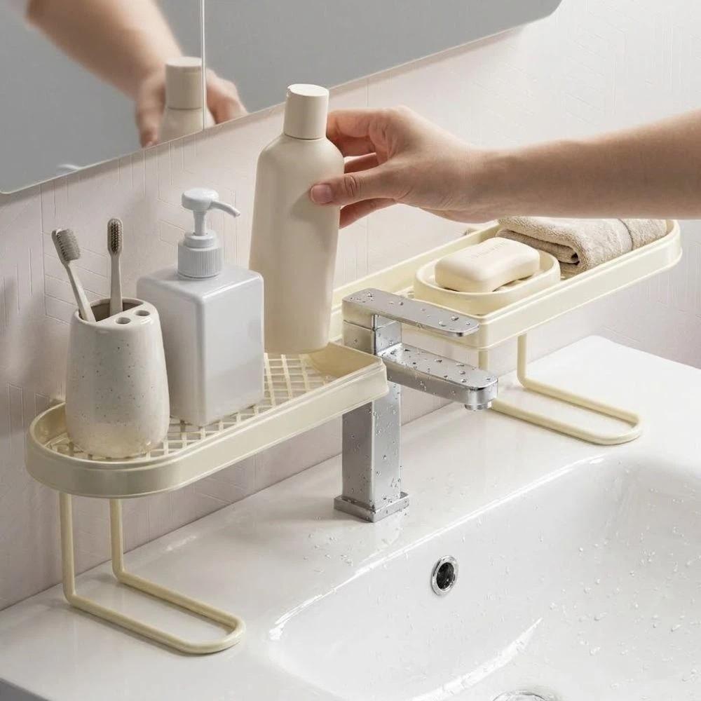 U-shaped Bathroom Storage Rack Dual-grid Mesh Kitchen Organizer Rack Rustproof Water Drainage Bathroom Counter Organizer