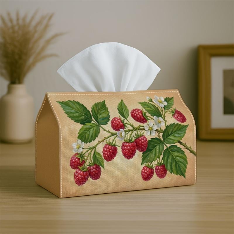 1pc Party Tissue Box,Fruit & Floral Art,Multifunctional Tissue Holder,Raspberries with Leaves,Outdoor Party Supplies, Everyday Desktop Tissue Storage