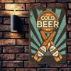 1PC Tin Sign - Cold Beer Retro Pub Art for Bar/Party/Kitchen, 2 Bottles Design, 8x12 Inches/20x30cm