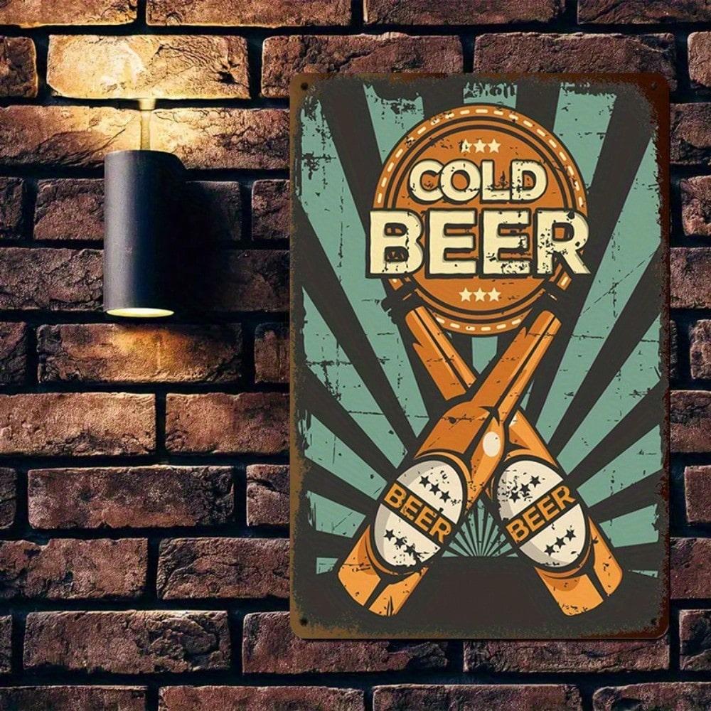 1PC Tin Sign - Cold Beer Retro Pub Art for Bar/Party/Kitchen, 2 Bottles Design, 8x12 Inches/20x30cm