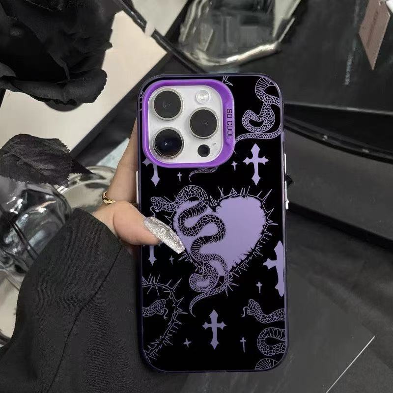 Gothic Snake & Heart Phone Case for iPhone 17 16 15 14 Plus 13 12 11 Pro Max Dark Aesthetic TPU Fashion Protective Cover