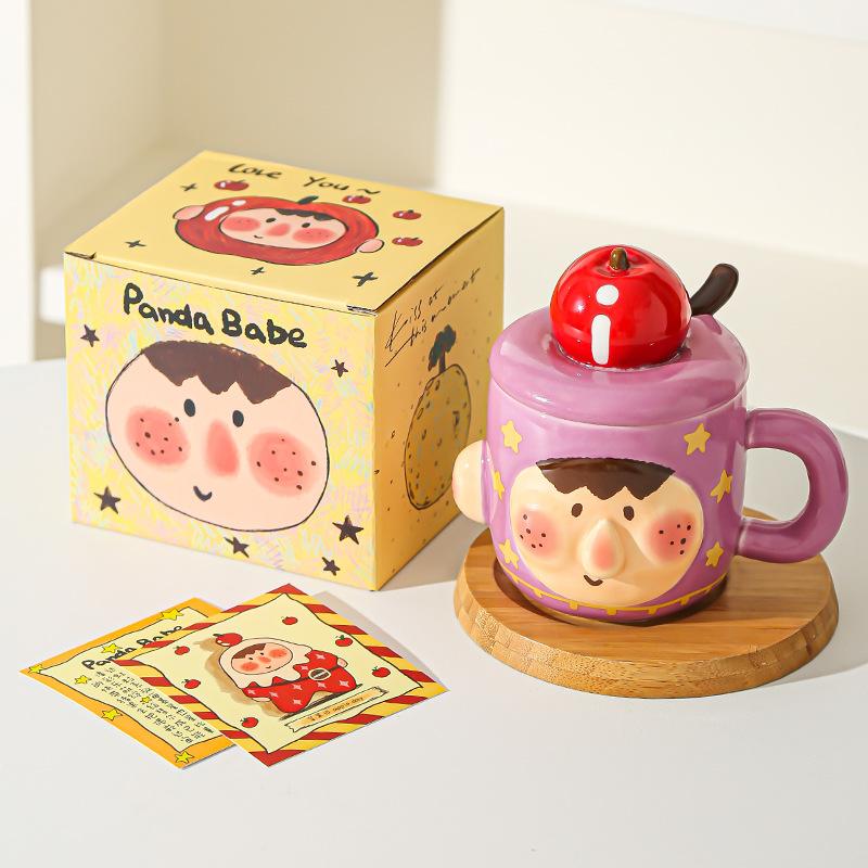 Creative Funny Ceramic Cup Mug with Lid Spoon for Home Use Strange Water Cup for Girls Office Breakfast Cup