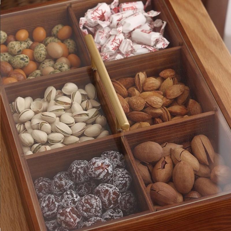 Stylish Candy Box Elegant Wood Dry Fruit Container with Cover for Living Room Elegant Snack Organizer for Household Use