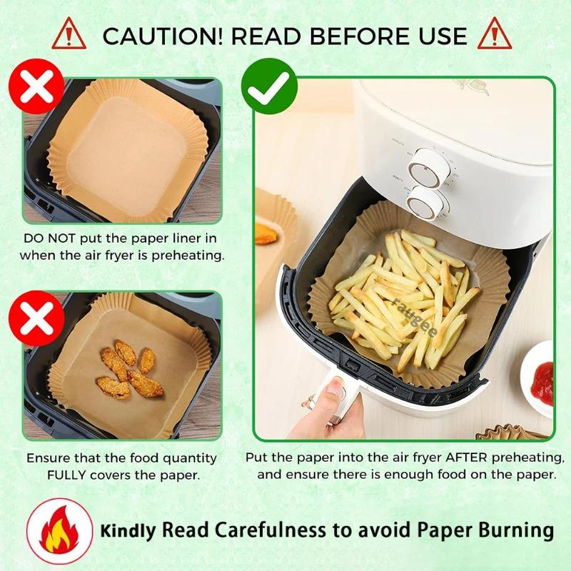 Air Fryer Paper Disposable Airfrying Baking Paper Round Square Air Fryer Liners Non-Stick Air Fryer Disposable Paper 50/100/200pcs