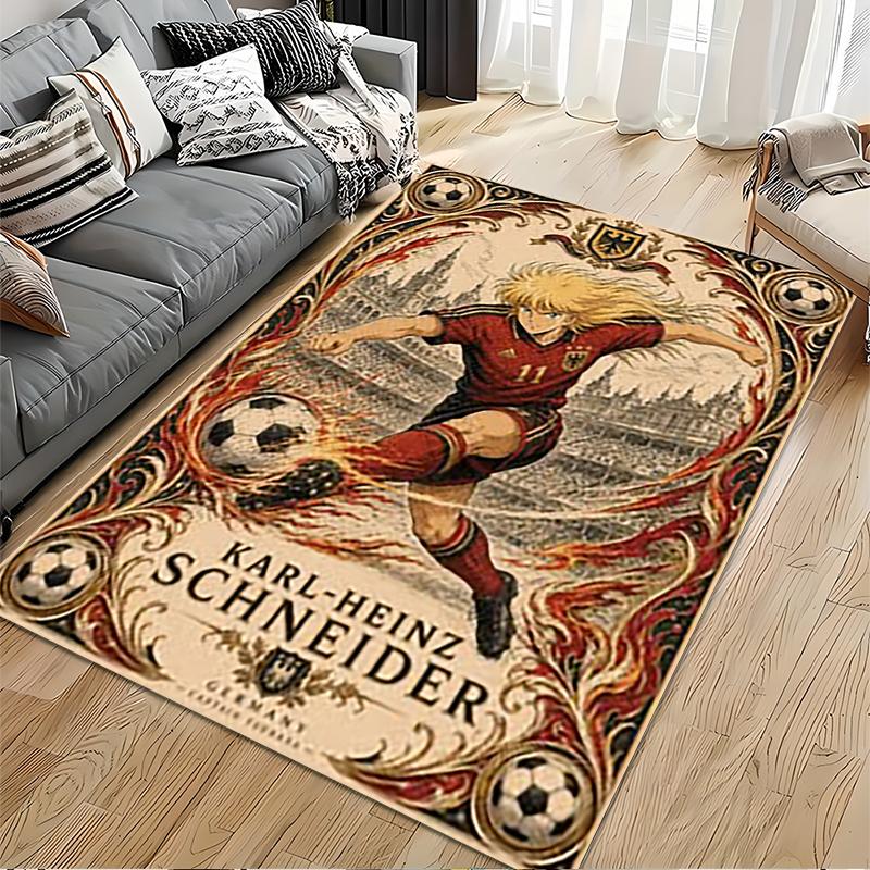 Pop Culture Area Rug, Karl Heinz Schneider Captain Tsubasa Germany 11 Vintage Poster, Playroom Decor, Non-Slip Mat