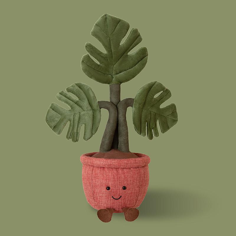 Plush Emulational Plants Amuseables Potted Monstera Deliciosa Stuffed Toys Fun Decoration For Home Kawaii Toy For Girls Gifts