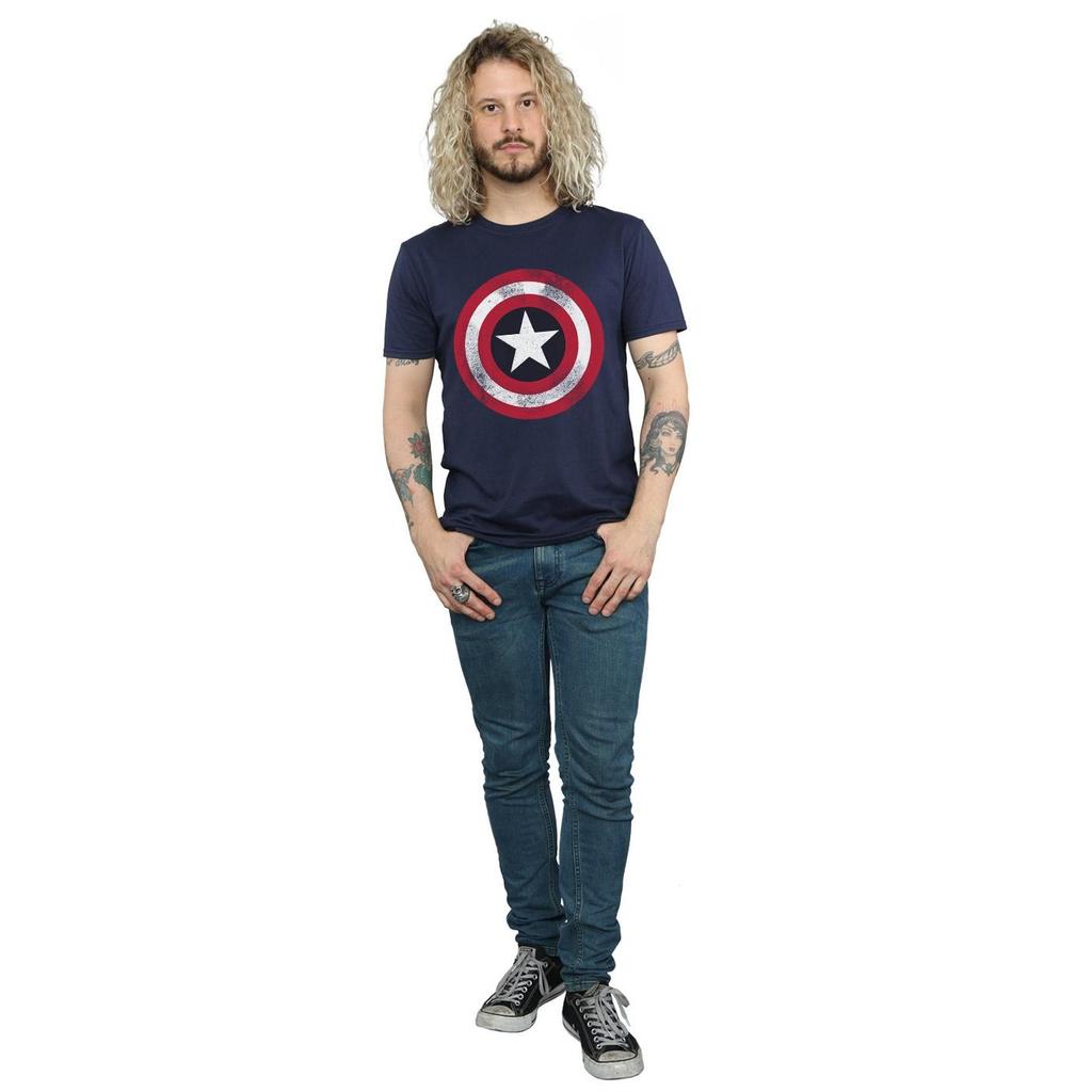 Marvel Mens Captain America Distressed Shield T-Shirt