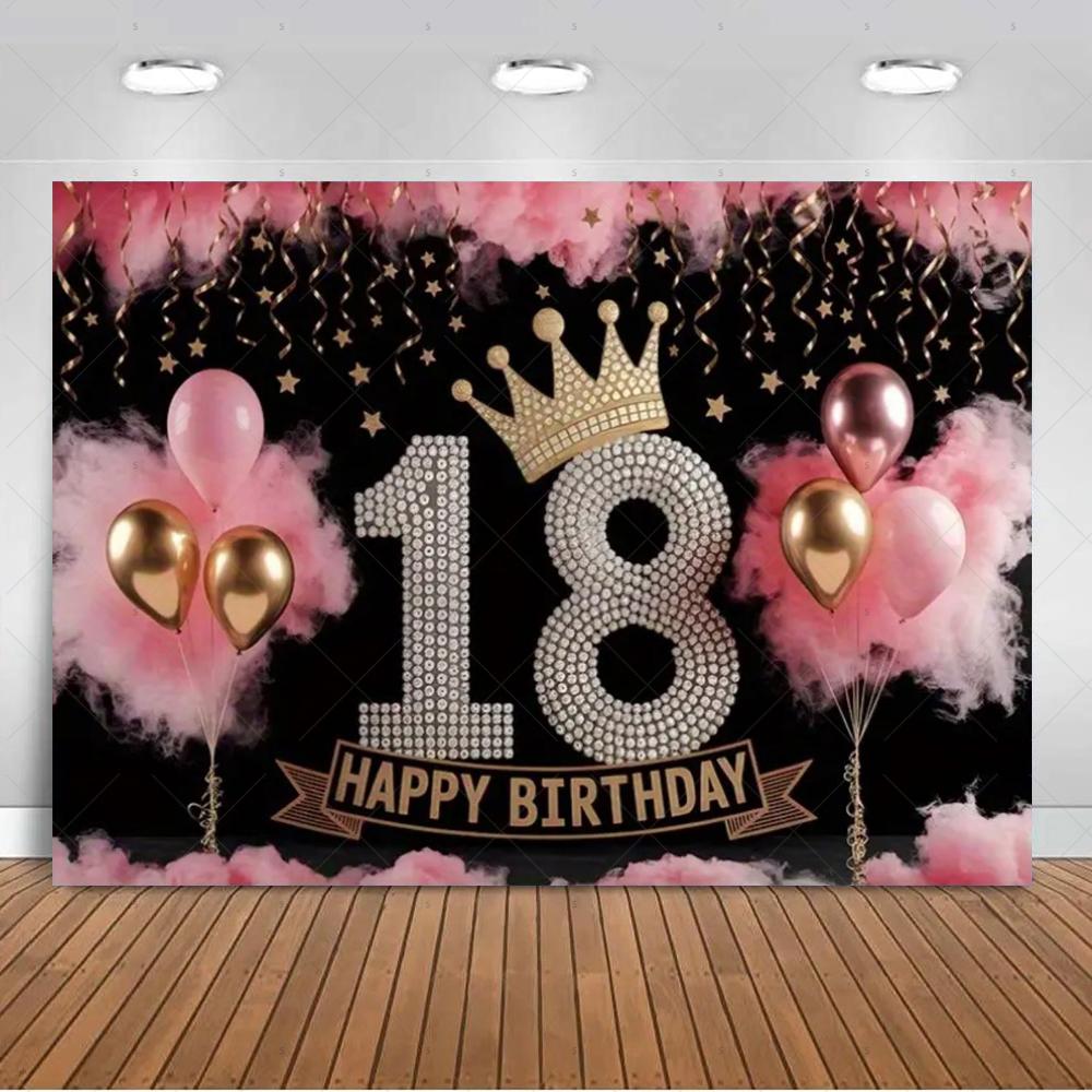 18th  Birthday Partys Decoration Backgound Black Gold Glitter Balloon Banner Women Men Boys Girls Bar Mitzvah Photography Props