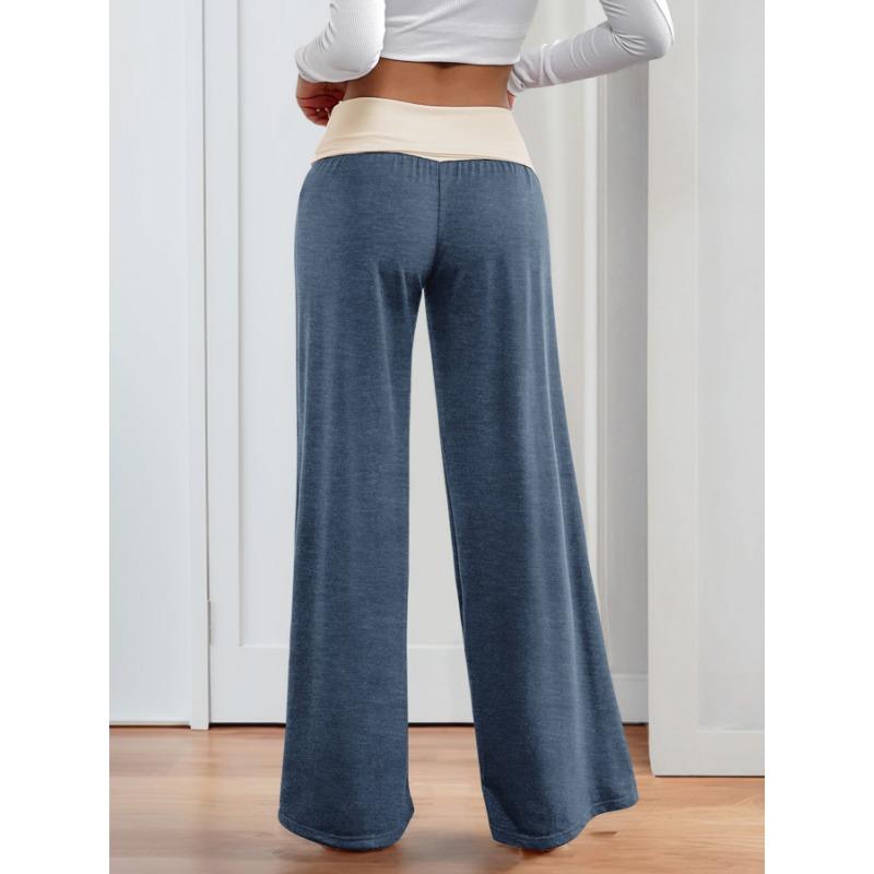 YYFS Women's Fashion Casual Solid Color Print High Waist Trousers Pants & Capris