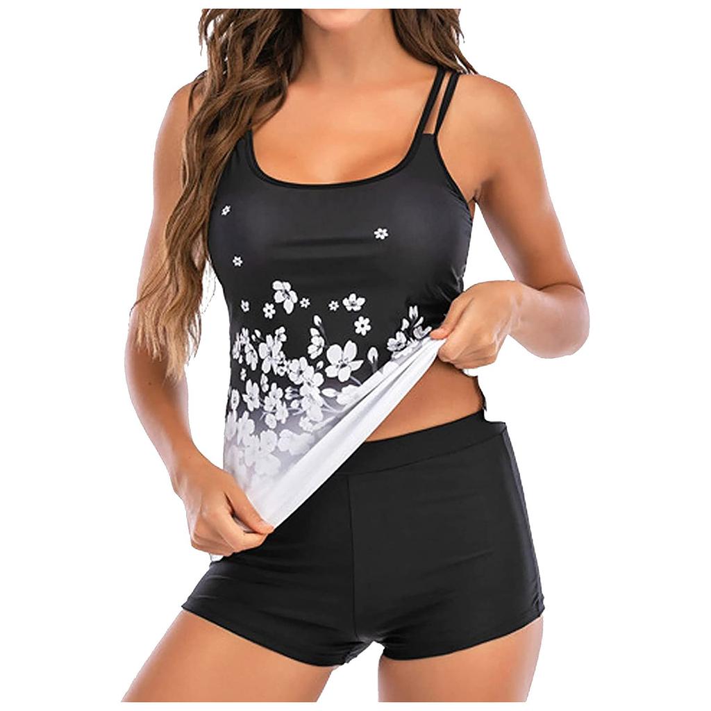 Two Piece Printed Women's Swimsuit With Breast Cushion Swimsuit Women's Oversized Swimming Assembly Shorts
