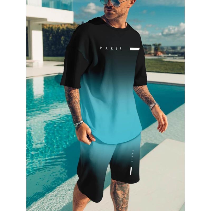 Спортивный набор для отдыха, Дышащая мужская повседневная футболка для улицы, Комплект из укороченных брюк, Летний набор с 3D-печатью, Мужской взрослый комплект S