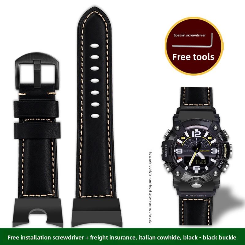 GG-B100 Bracelet de montre en cuir de vachette italienne Pour Casio G-Shock Little Mud King GG B100 Bracelet vintage en cuir véritable pour homme
