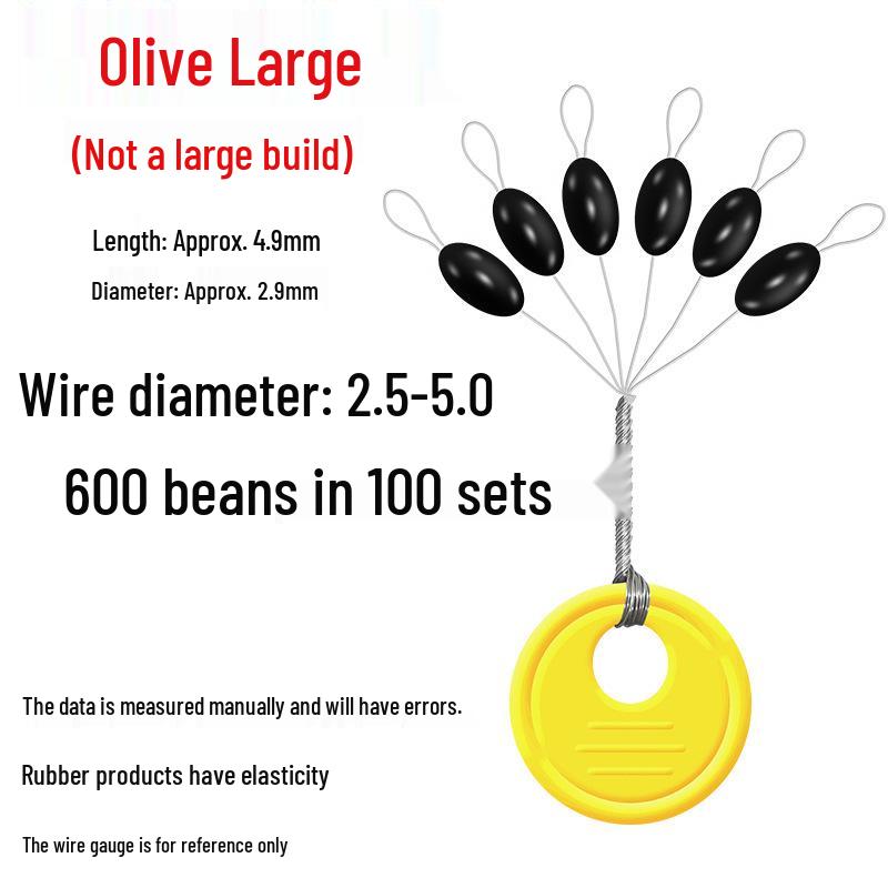 Olive-Shaped Silicone Fishing Beads - 100 Sets of Small Space-Saving Tackle Accessories