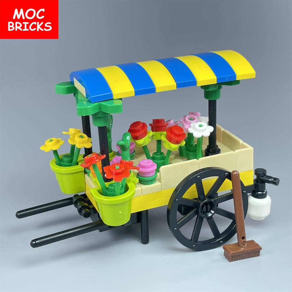 Non-Toxic Moc Bricks Flower Cart Market Stall Florist Street View Toy Kids Educational Building Blocks Assembled Toys Chilren'S Gifts