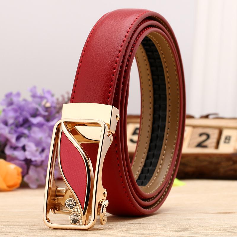 Women's Casual Double-Sided Lychee Pattern Leather Belt with Automatic Buckle