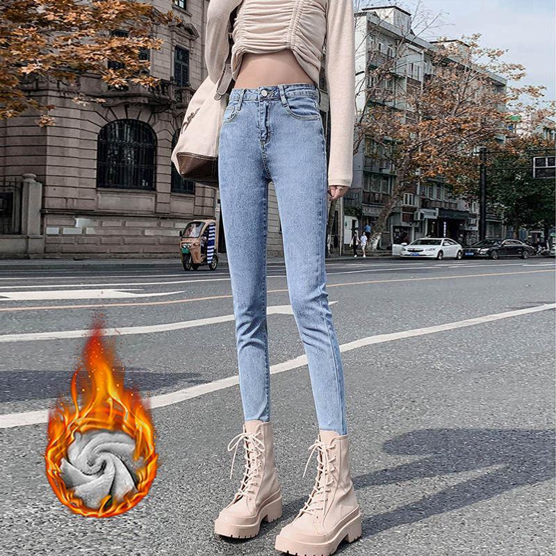 Black High-Waisted Plus Velvet Stretch Skinny Jeans for Women - Winter 2021, Slimming Plus Size, Warm & Thickened.