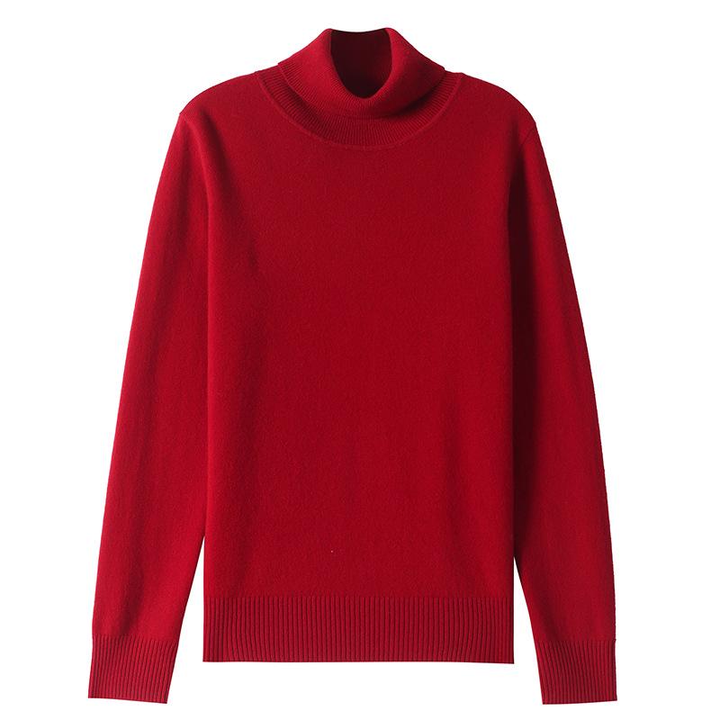 Women's Pure Wool High Neck Pullover: Warm Autumn/Winter Base Layer Long Sleeve Sweater