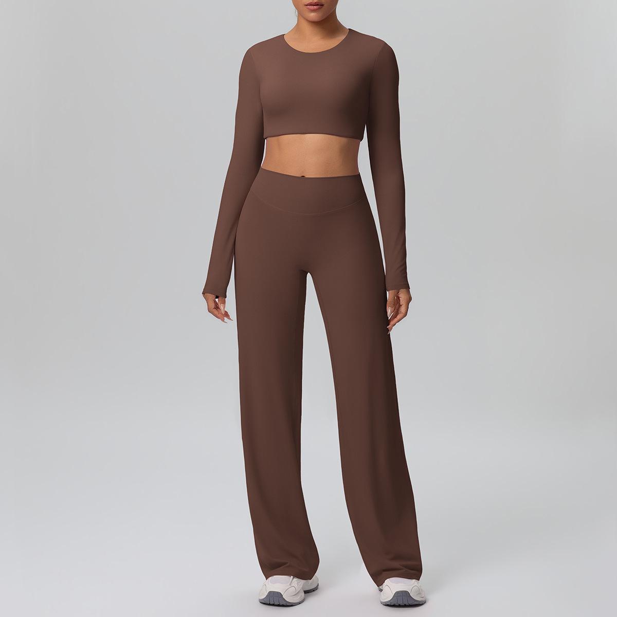 Новый Стиль Кросс-бордер Натуральное Ощущение Широкие Штаны Йога Спорт Комплект - Двухпредметный Матовый Однотонный Облегающий Фитнес Костюм Small