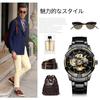 Men's Mechanical Watch, Black Skeleton Mechanical Fashion Business Automatic Punk Style with Stainless Steel Band
