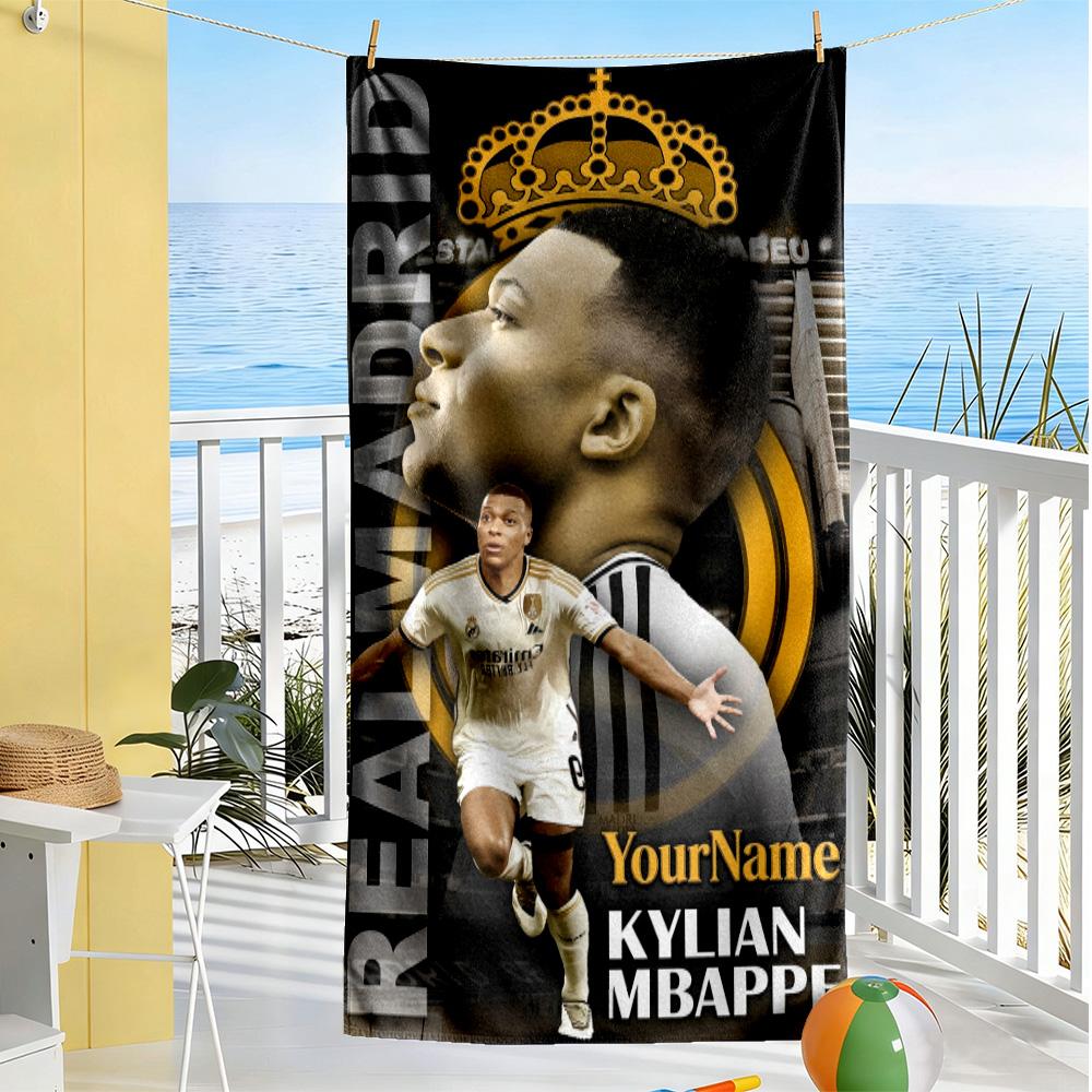 Mbappe Customize Your Name Beach Towel Soft Durable Quick-Dry Ideal for Travel Outdoor Swim Pool Yoga Surf Camping Hiking Gym Gift Holiday